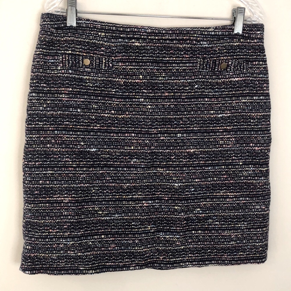 LOFT tweed mini skirt in navy & multicolored pastel specks lined pockets SZ 12